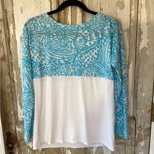 Lilly Pulitzer Finn Top Long Sleeve Succulent Blue Sea Cups - XS